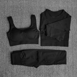 Damska Set Sports Gym Leisure Legging Seamless Fitness Bra Crop Top Długi Rękaw