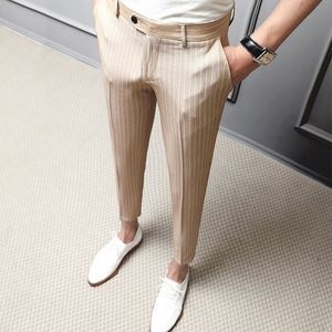 Şerit Pantolon Erkekler Marka Tasarımcısı Slim Fit İngiliz Tarzı Erkek Takım Elbise Pantolon Beyler Casual Elbise Pantolon Bahar Erkek Giyim 201109