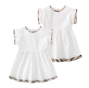 Gute Qualität Sommermädchen Prinzessin Kleider Baumwolle Kinder Reißverschluss Kurzarm Kleid süßes Mädchen karierte Rock Kinder Kleidung Kleidung