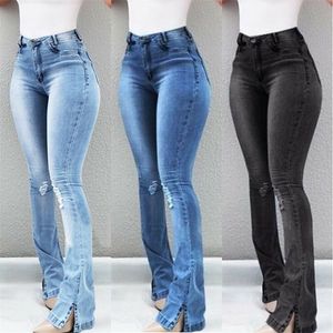 Mulheres Alto Cintura Denim Calças de Jeans Estiramento Slim Bell Bottom Calças Retro Flare Calças 2020 Rua Moda Pantalones Vintage -OPK LJ201029