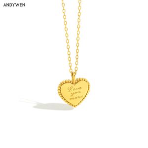 ANDYWEN New 100% 925 Sterling Silver love you Mate Pendant Love Heart Long Chain Necklace Women Fashion Luxury Jewelry Gift Q0531