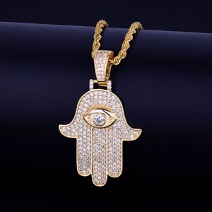 Iced Hand Pendant Necklace Free Steel Cuban Chain Gold Silver Color Cubic Zircon Men's Hip hop Jewelry For Gift
