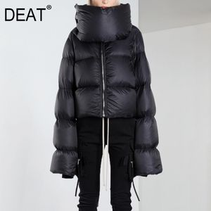 DEAT new autumn and winter turtleneck full sleeves flocking zippers high waist short coat female downjacket WN33001L 201026