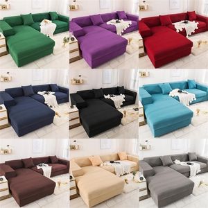 Fast färg hörn soffa för vardagsrum elastisk spandex slipcovers soffa täcke soffa stretch bäddsoffa l form = köp 2pc lj201216