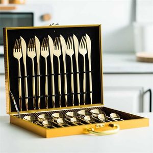 24-teiliges Gold-Geschirr-Set aus Edelstahl, Geschirr, Messer, Gabel, Löffel, Luxus-Besteck, Geschenkbox, Besteck, spülmaschinenfest, 211229