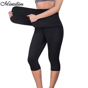 Minxilim mulheres de neoprene de neoprene emagrecimento shaper corpo pós-parto ultra suor sauna capris leggings shapewear cintura calça de treinador lj201209