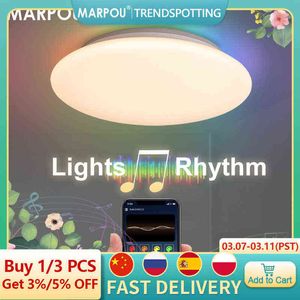 Marpou Smart LED plafondlamp met Alexa Google WiFi RGB decoratieve armaturen muziek plafondverlichting voor eetkamer woonkamer W220307
