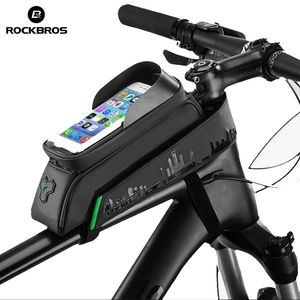 Rockbros Bisiklet Telefon Çantası toptan satış-Rockbros Yerel Teslimat Bisiklet Çantası Ön Tüp Bisiklet Telefon Çanta Dokunmatik Ekran Eyer Kılıfı Su Geçirmez Bisiklet Çerçevesi inç MTB Paket Aksesuarları