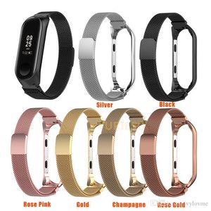 Milanesisk slinga med ram Rostfritt handledsrem för Xiaomi Mi Band 3 Miband3 Armband Bands Armband Armband Metallbälte