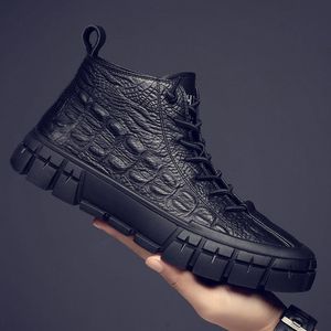 Winter Cotton Boots High Quality Men With Fleece Top Crocodile Leisure Shoes Outdoor Personality Comfortable Non-Slip