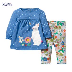 Liten Maven Flickor Kläder Ställer Animal Kanin Baby Passar Barnens Fall Boutique Outfits Kit för Barn Långärmad Klänning SetsX1019