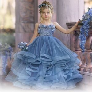 Цветочные девочки платья с цветами Adorned бальное платье Дети Birthday Party Gowns 2021 Формальное Длинные причастие партии халатов