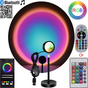Rc Led Lambalı toptan satış-RGB Mood Lambası LED Günbatımı Gökkuşağı Projektör Bluetooth Müzik Uygulaması Ile RC Kontrolü USB Fotoğrafçılık ve Ritmik Disko Aydınlatmaları