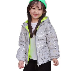 Inverno New Fashion Riflettente Bambini Giacche per Ragazzi Ragazza Bambini Giù Spessa Con Cappuccio Caldo Pesante Notte Usura Outwear 201126