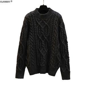 Winter Coarse wool Warm Pullover Sweater Hand-woven Retro Cool Men's Bright Red Twisted Pattern Men 211221