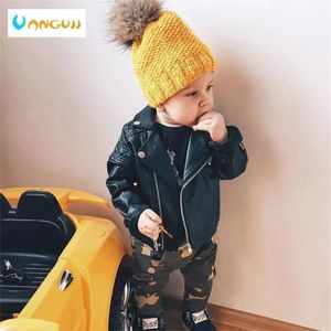 Meninos Pu Jaqueta Primavera Outono Crianças Couro de Motocicleta 1-7 Anos Velho Moda Cor Quilted Zipper Meninas Cool 201104