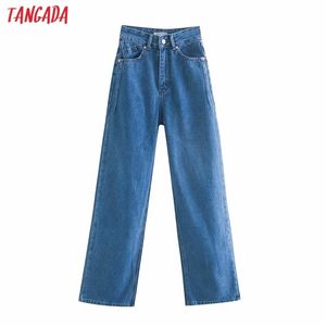 Tangada donna vita alta pantaloni jeans lunghi pantaloni tasche con cerniera pantaloni larghi in denim femminile 4M520 201029