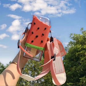 New Summer Cute Donut Ice Cream Water Bottle With Straw Creative Square Watermelon Cup Portable Leakproof Tritan Bottle BPA Free 201221