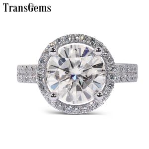 Transgems Solid 14K 585 White Gold Center 2CT 8mm F 컬러 헤일로 약혼 반지 Accents y200620