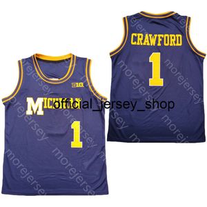 New 2020 Michigan WoLverines Basketball Jersey NCAA College 1 Crawford Navy All Shisted и вышивка Размер S-3XL
