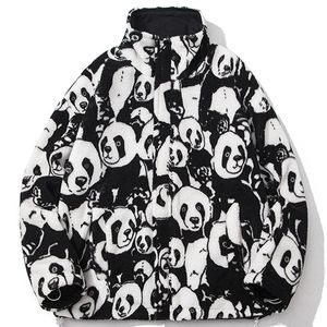 Jaquetas dos homens lacível casaco de inverno homens mulheres panda sherpa jaqueta reversível streetwear zipper parka algodão solto grosso outwear tops