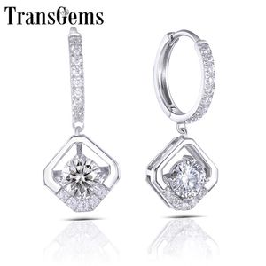 Transgems 14K 585 화이트 골드 1ctw 5mm GH 색상 Moissanite 드롭 귀걸이 여성 기념일 선물 Y200620