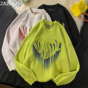 Zazmode tröja män ankomster hajuku streetwear vinter par modell kärlek hjärta form mode hip hop överdimensionerade tröjor 220105