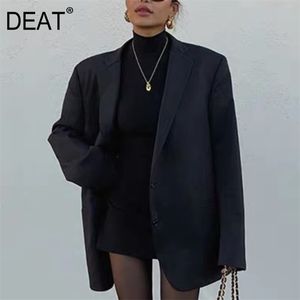 Deat 2020 Nova Primavera Verão Sólida Cor Lapela Botão de Botão Blazer Mulheres Vintage Temperamento Solto Coat Tide LJ201021