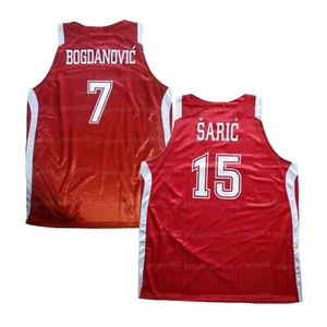 Custom Bojan Bogdanovic # 7 Dario Saric # 15 Maglia da basket da uomo Cucita rossa Qualsiasi nome Numero Maglie Taglia S-4XL