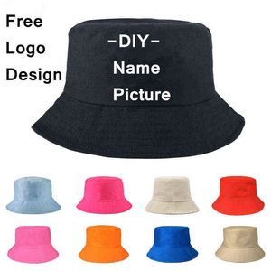 Gratis Anpassad Design Bucket Hat Kvinnor Män Sommarfisketter Casual Fishermen Cap Brim KPOP Hip Hop Bucket Hat Kvinna Y220301
