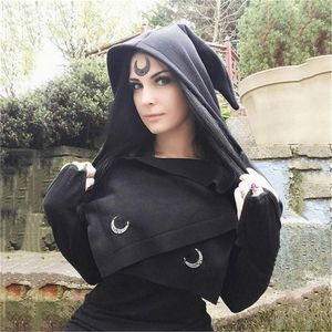 Wholesale hooded shawls for sale - Group buy Rosetic Women Scarves Headscarf Moon Print Gothic Female Punk Shawl Goth Hooded Black Scarf Ladies Tops Y201007