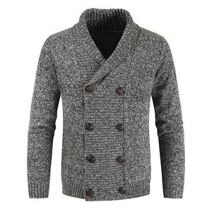 Ebaihui Double Breasted Men's Cardigan Sólido V-Decote em V Longo Sleeved Masculino Camisola de Inverno Grosso Homem Magro Tops