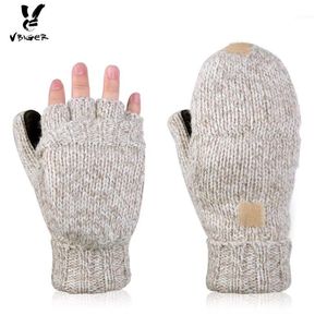 Vbiger Unisex Winter Luvas Quente lã de lã Flip top Luvas Flocando Meia-dedo de malha quente para homens mulheres1