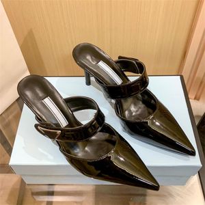 women's slippers Fashion sexy pointed belt buckle stiletto sandals summer patent leather cutout shoes dress shoes35-40