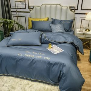 Wholesale sheets of egyptian cotton for sale - Group buy Luxury Egyptian cotton Bedding Set Solid color embroidery Bed set Duvet Cover Bed Sheet spread flat bed sheet pillowcases LJ201127