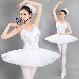 Sahne Giyim Bale Dansı Saf Beyaz Kuğu Göl Tutu Kostüm Sert Organdy Plattatter Elbise Balerin Dancewear1