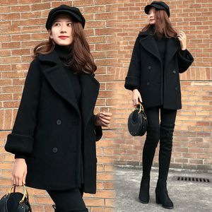 Woman Loose Black Thick Woolen Coat Female Jacket LJ201109