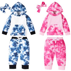 hildren's clothing 3Pcs Set Toddler Baby Kids Felpa con cappuccio Pantaloni Fascia Outfit Tie Dye Tuta Tuta per bambini Jogging
