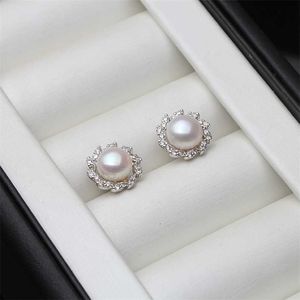 Trendy 925 Sterling Silver Leaf Small Stud Earring White black Natural Freshwater Pearl Earrings for Women Girl Fine Jewelry 220210