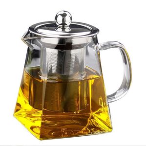 2022 Ny transparent borosilikatglas Hushållsapot Rostfritt stål Infuser Silter Tea Set Värmebeständig Loose Leaf Home Tea Pot