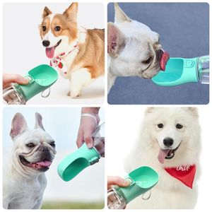Hundmatningsskålar Feeders Pet Travel Feeding Bowl Plast Portable Dogs Cat Water Bottle Outdoor Walking Puppy Drinks Dispenser Pet ZL0351Sea
