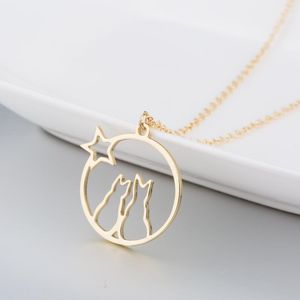 Hängsmycke Halsband Bijoux Stainless Steel Star Necklace för Women Lover Gold and Silver Color Cat In Love Handgjorda Smycken