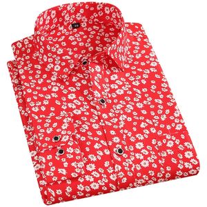 Mäns Blomstryck T-shirts Långärmad Casual Flower Printing Polyester Tunn Hawaiian Slim Fit Dress Shirt Men Kläder 220312