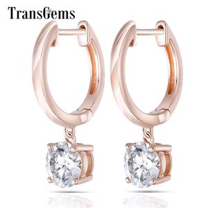 Transgems Geuine 14K Rose Gold Round 5mm F Color Drop Earrings for Women Ladies Earrings Pink Gold Y200620