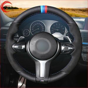 Black Leather Black Suede Car Steering Wheel Cover For BMW M Sport X4 F26 X3 F25