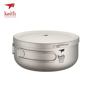 Keith Titanium Folding Bowls Lunch Box With Cover Outdoor Camping Cooking Bowl Cookware Travel Hiking Dinner Boxes 800ml 1L 1.2L T200710