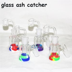 hookahs 3.5 Inch Glasss Ash Catcher with 14mm 18mm 7ml Silicone Container Reclaimer Thick Pyrex Ashcatcher for Glass Water Bongs