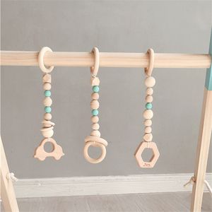 3pcs/Set Pendant Play Gym BPA Free Food Grade Wooden Teether Toys Interactive Baby Birth Gift Photo Props 201017