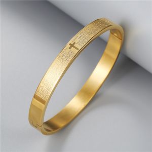 Novo na moda em aço inoxidável pulseira cruzada Bíblia gravada pulseiras de jóias para homens presentes de mulheres