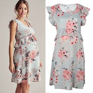 Abiti maternità Vestiti di maternità Vestito gravidanza Vestito incinto Casual Floral Falbala Invidants Dress Vestito comodo Sundress LJ201114